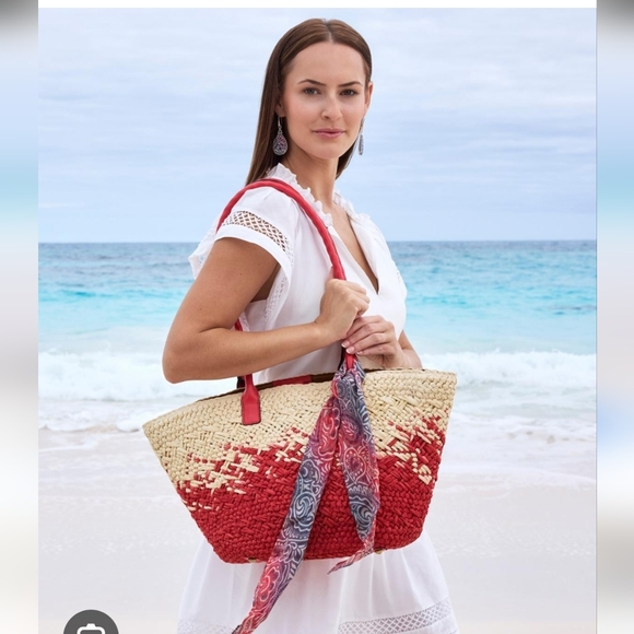 Patricia Nash Calypso Woven Straw Tote w/ GreekOmbre Scarf - Picture 7 of 11